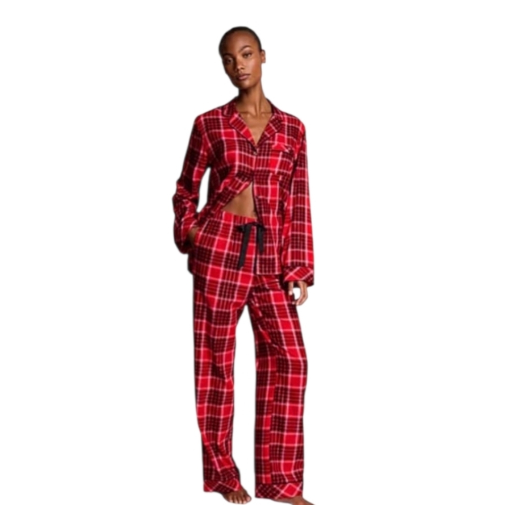 Victoria’s Secret Lipstick Lovely Plaid Red Flannel Long Pajama Set NWT - XXL